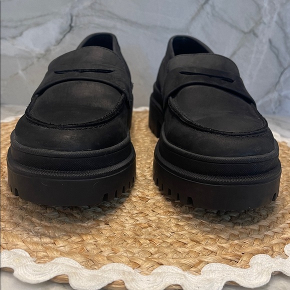Patina Portland Leather Zoe Chunky Preppy Loafer Black Suede Size 9 - Picture 3 of 6
